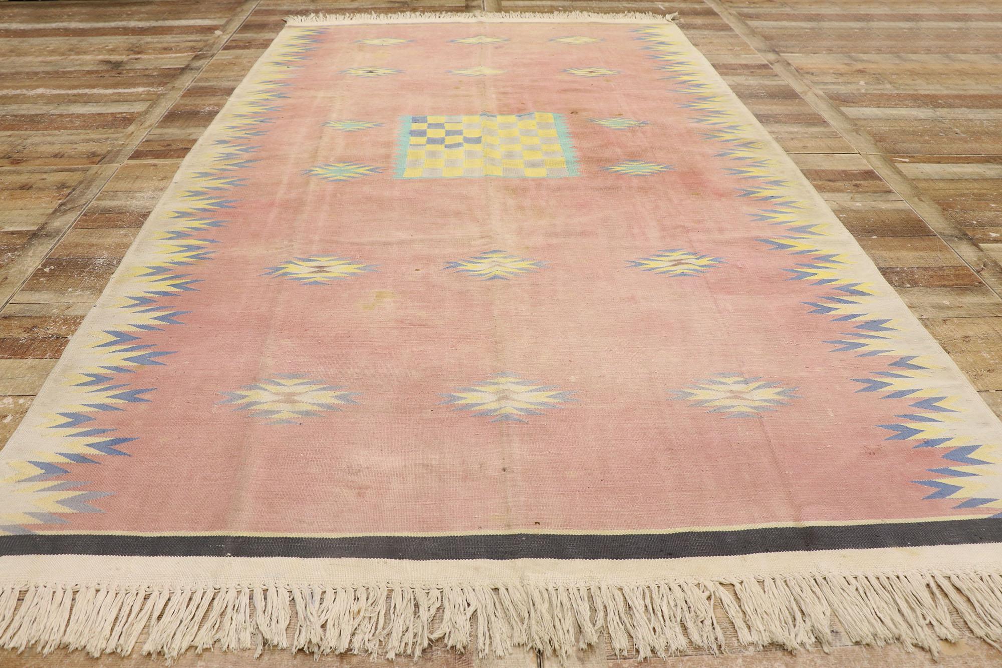 Wool Vintage Pink Afghan Dhurrie Carpet For Sale