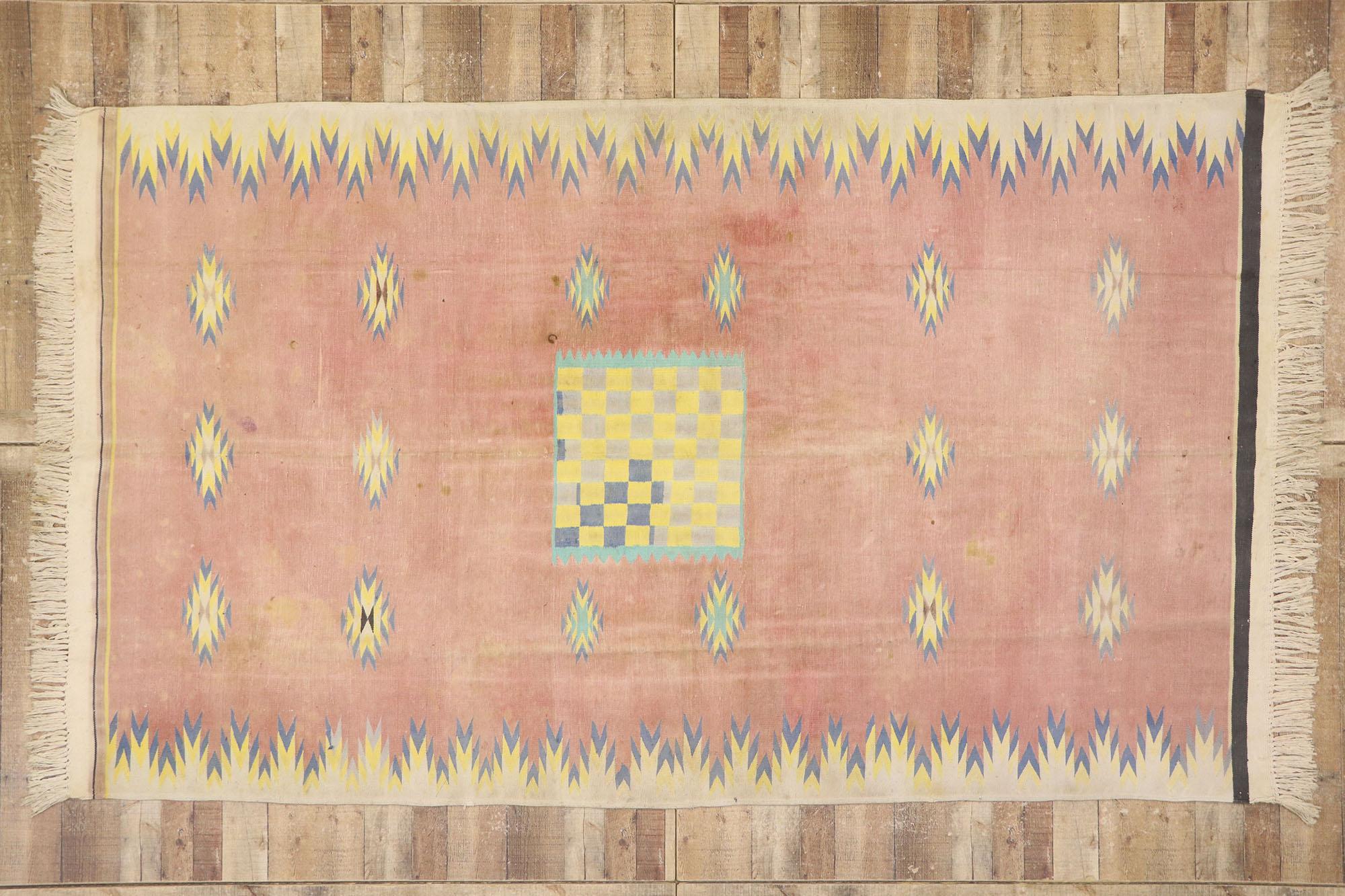 Vintage Pink Afghan Dhurrie Carpet For Sale 1