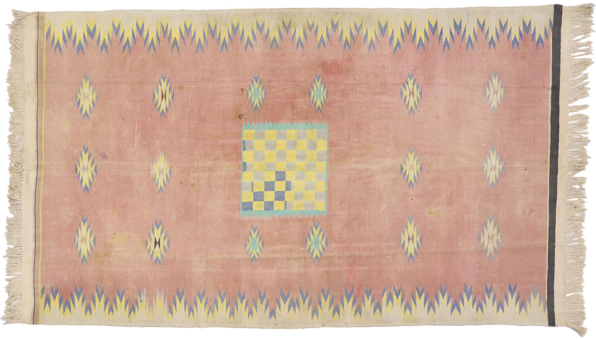 Vintage Pink Afghan Dhurrie Carpet For Sale 2