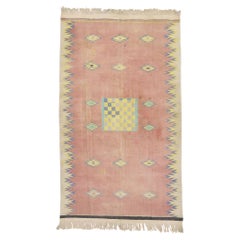 Rosa Afghan Dhurrie-Teppich im Vintage-Stil