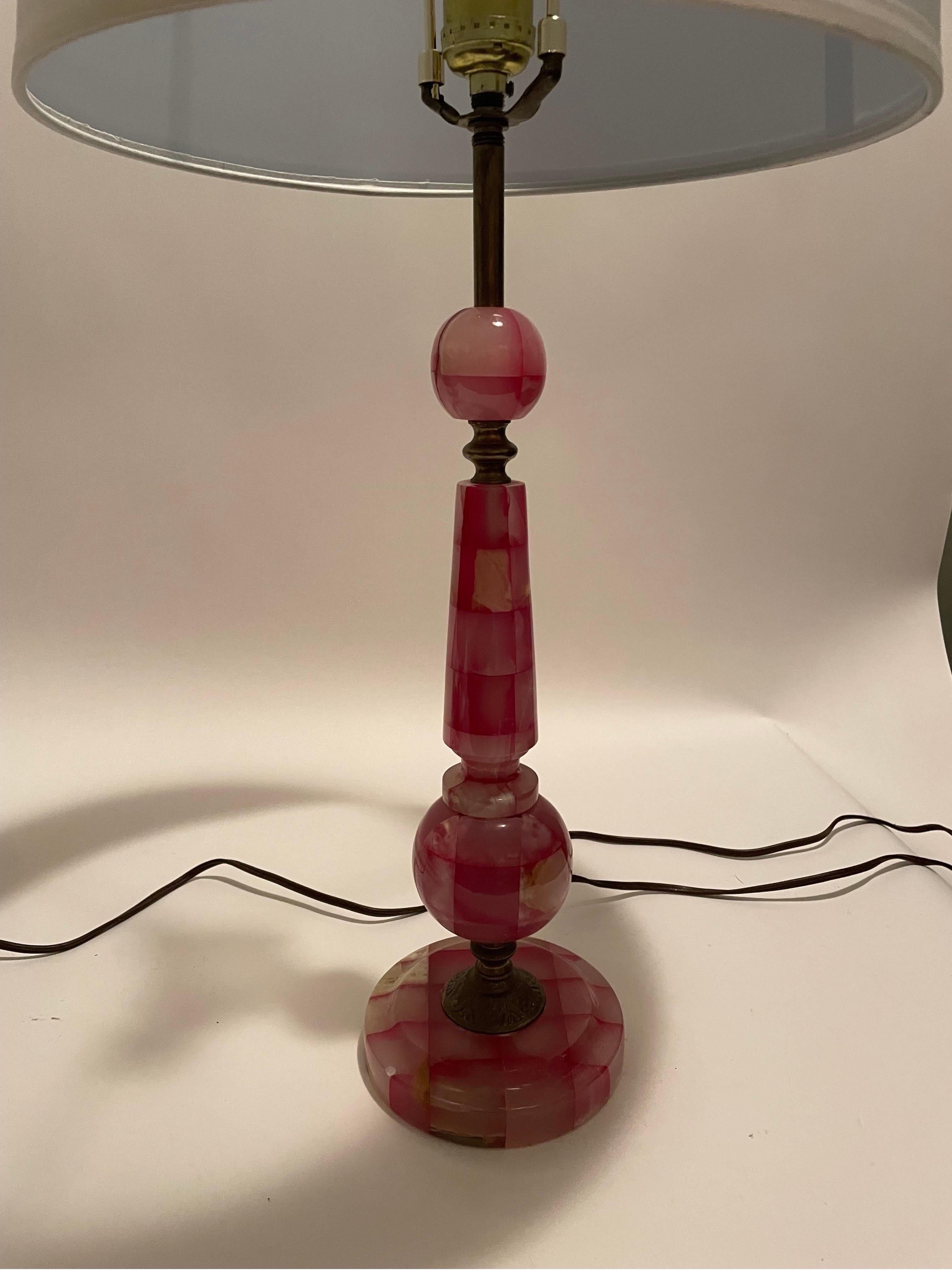 Vintage pink agate stone lamps  In Good Condition In Chicago, IL