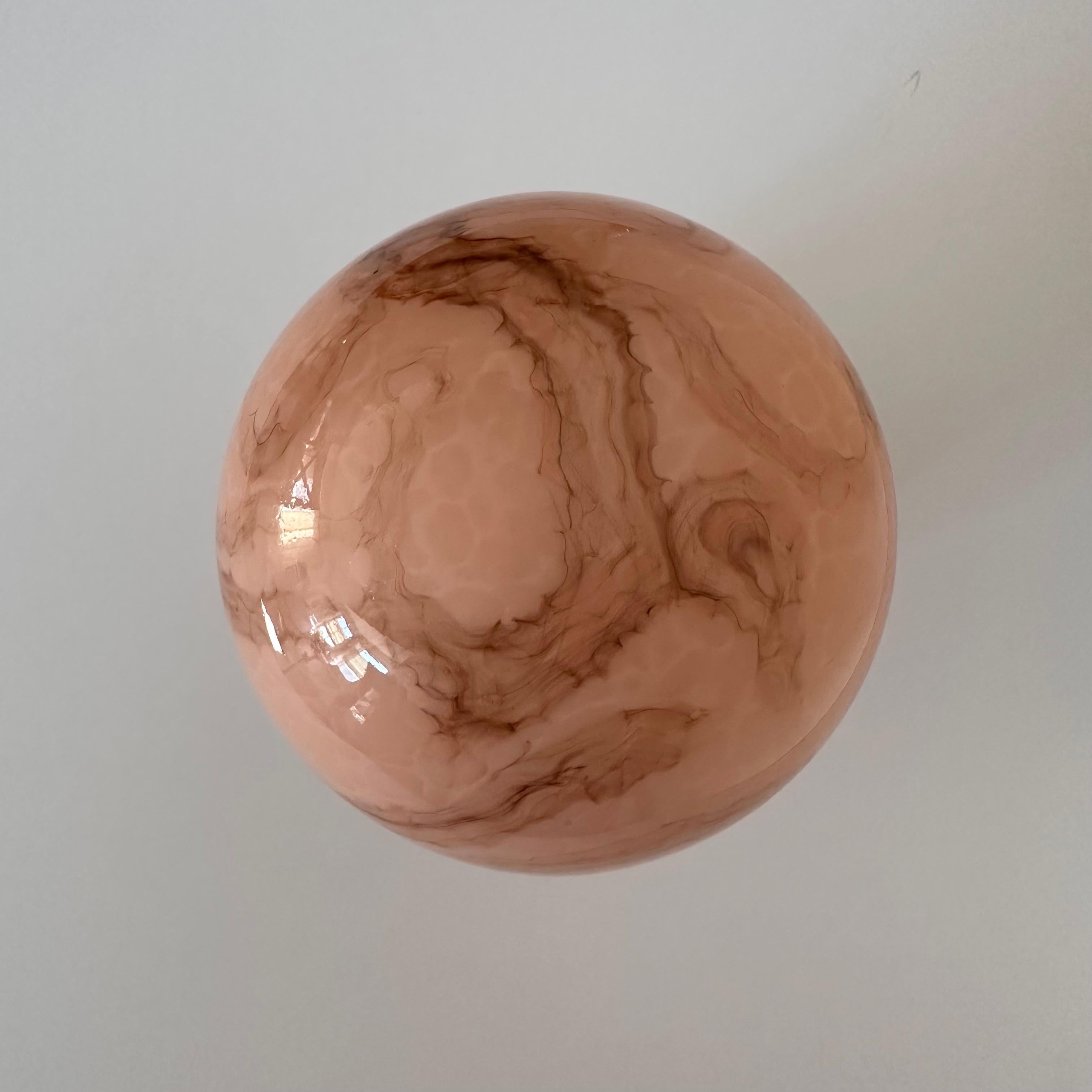 Vintage Pink and Amber Swirl Glass Globe Flush Mount with White Plastic Fitter For Sale 9