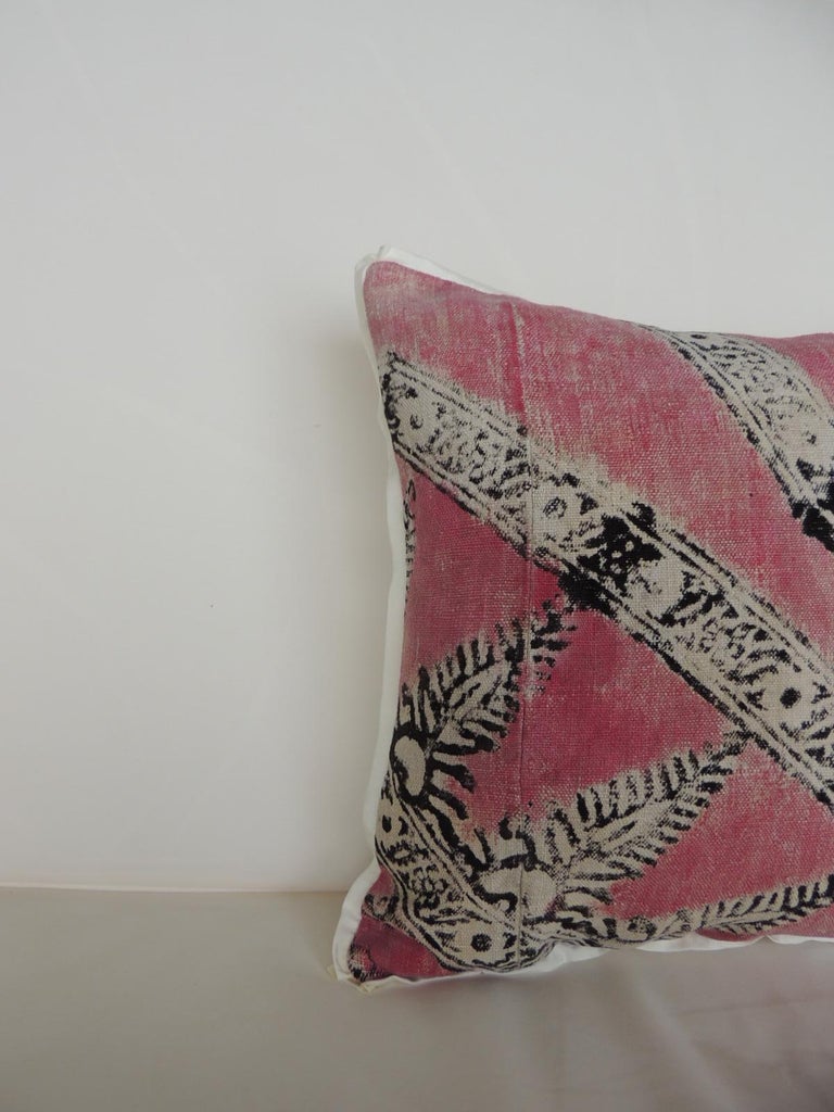 Vintage Pink And Black Hand Blocked Bolster Decorative Pillow For