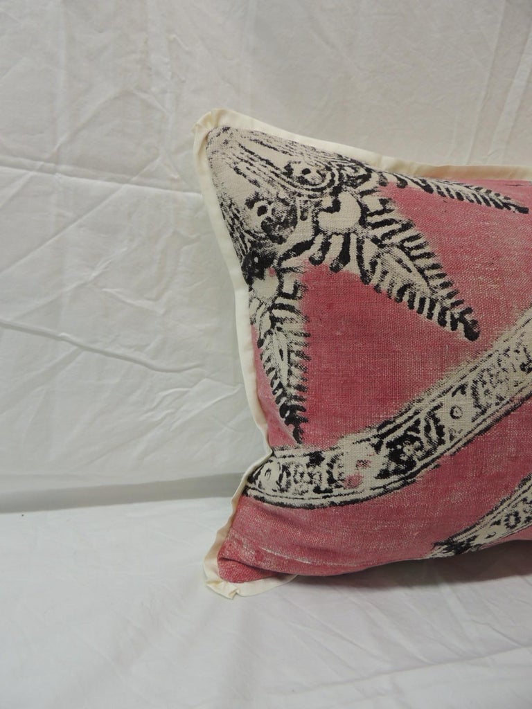 Vintage Pink And Black Hand Blocked Lumbar Decorative Pillow At