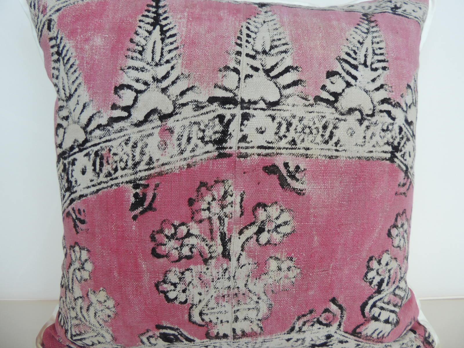 Moorish Vintage Pink and Black Hand Blocked Square Decorative Pillow