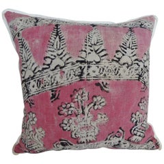 Vintage Pink and Black Hand Blocked Square Decorative Pillow
