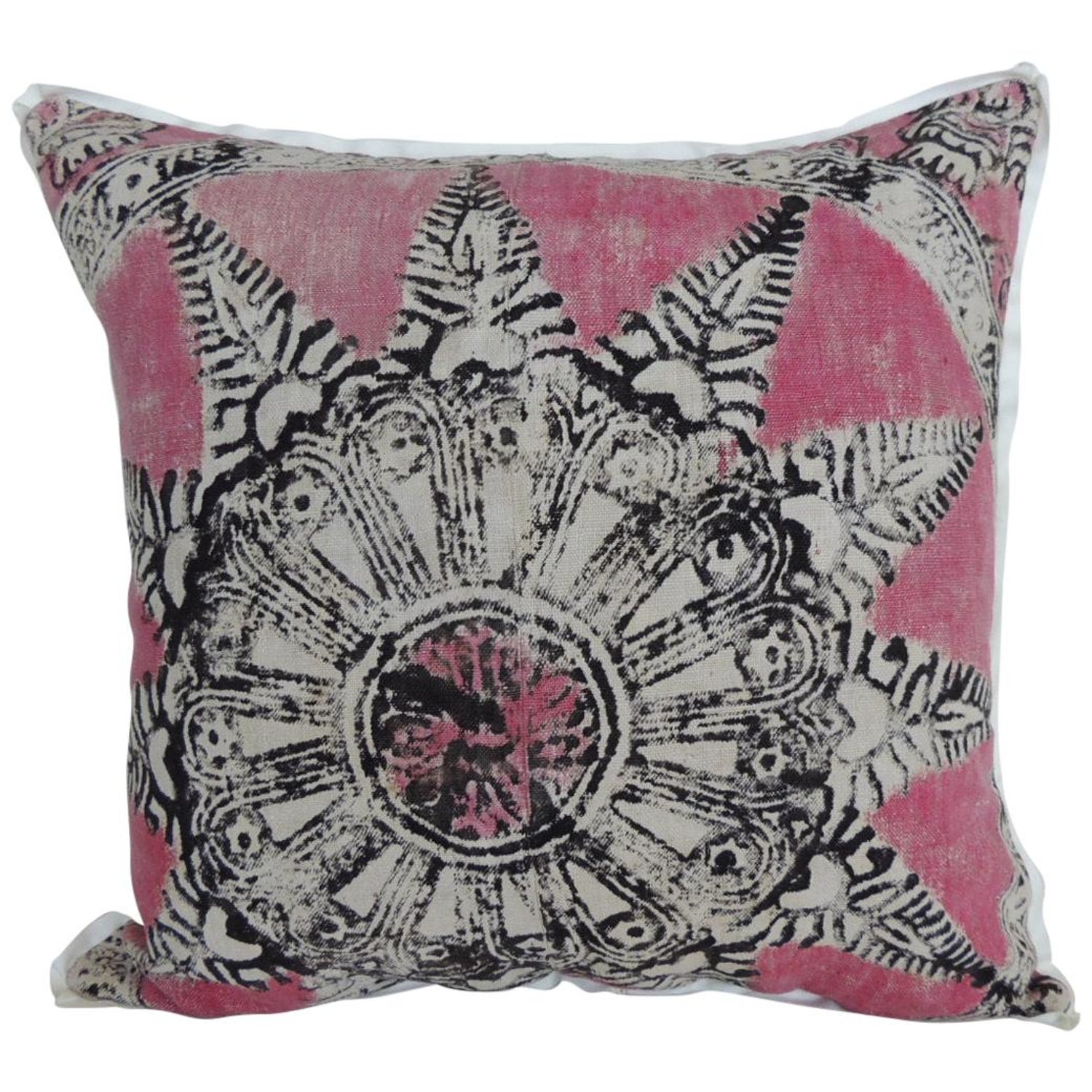 Vintage Pink And Black Hand Blocked Square Decorative Pillow At