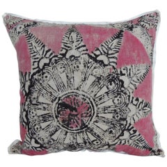 Vintage Pink and Black Hand Blocked Square Decorative Pillow