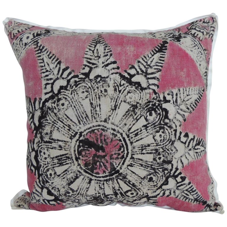 Vintage Pink And Black Hand Blocked Square Decorative Pillow At