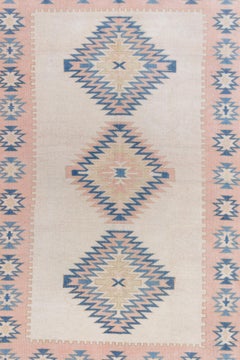 Vintage Pink and Blue Anatolian Rug