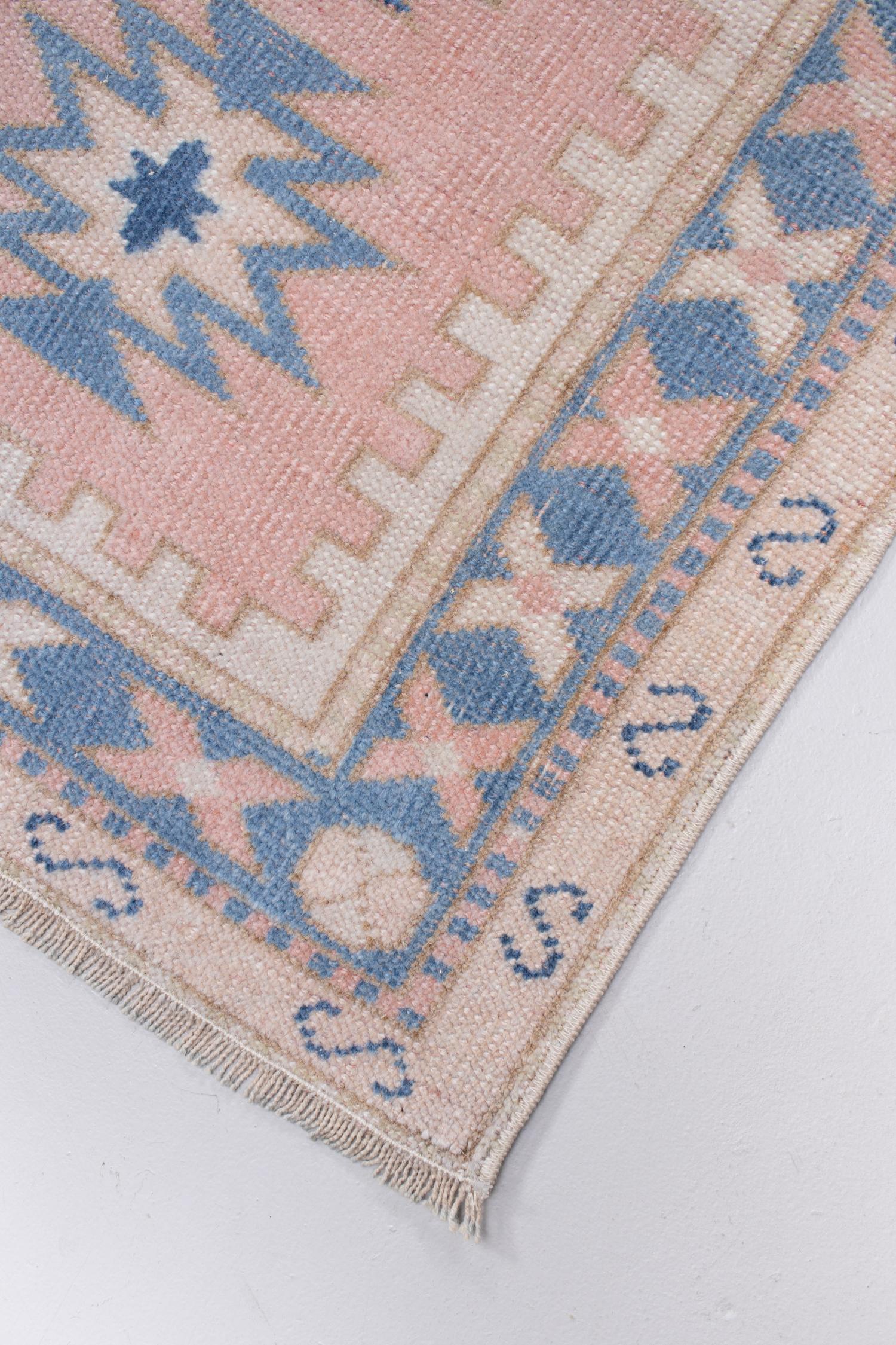 Hand-Woven Vintage Pink and Blue Anatolian Rug For Sale