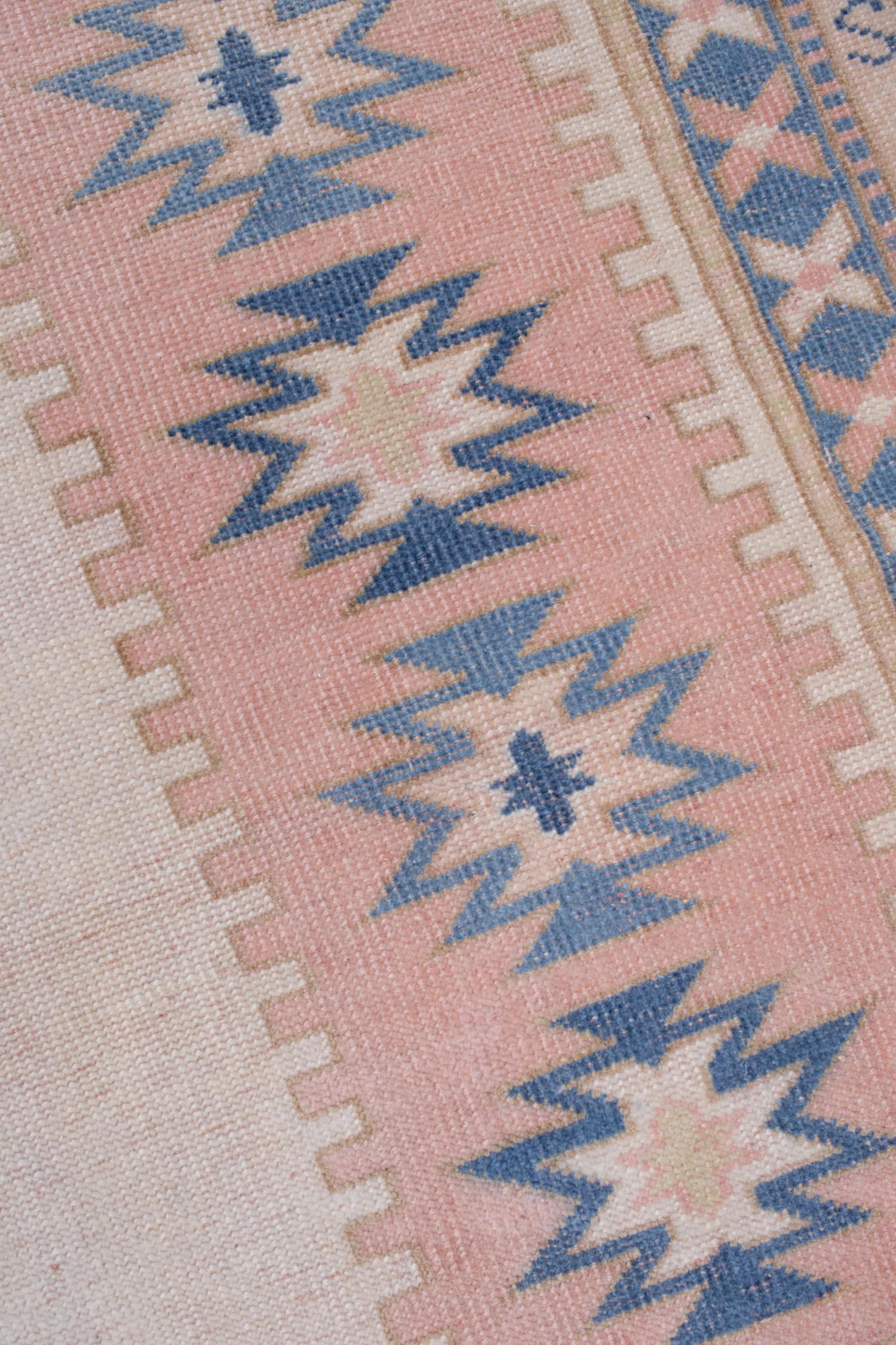 Wool Vintage Pink and Blue Anatolian Rug For Sale