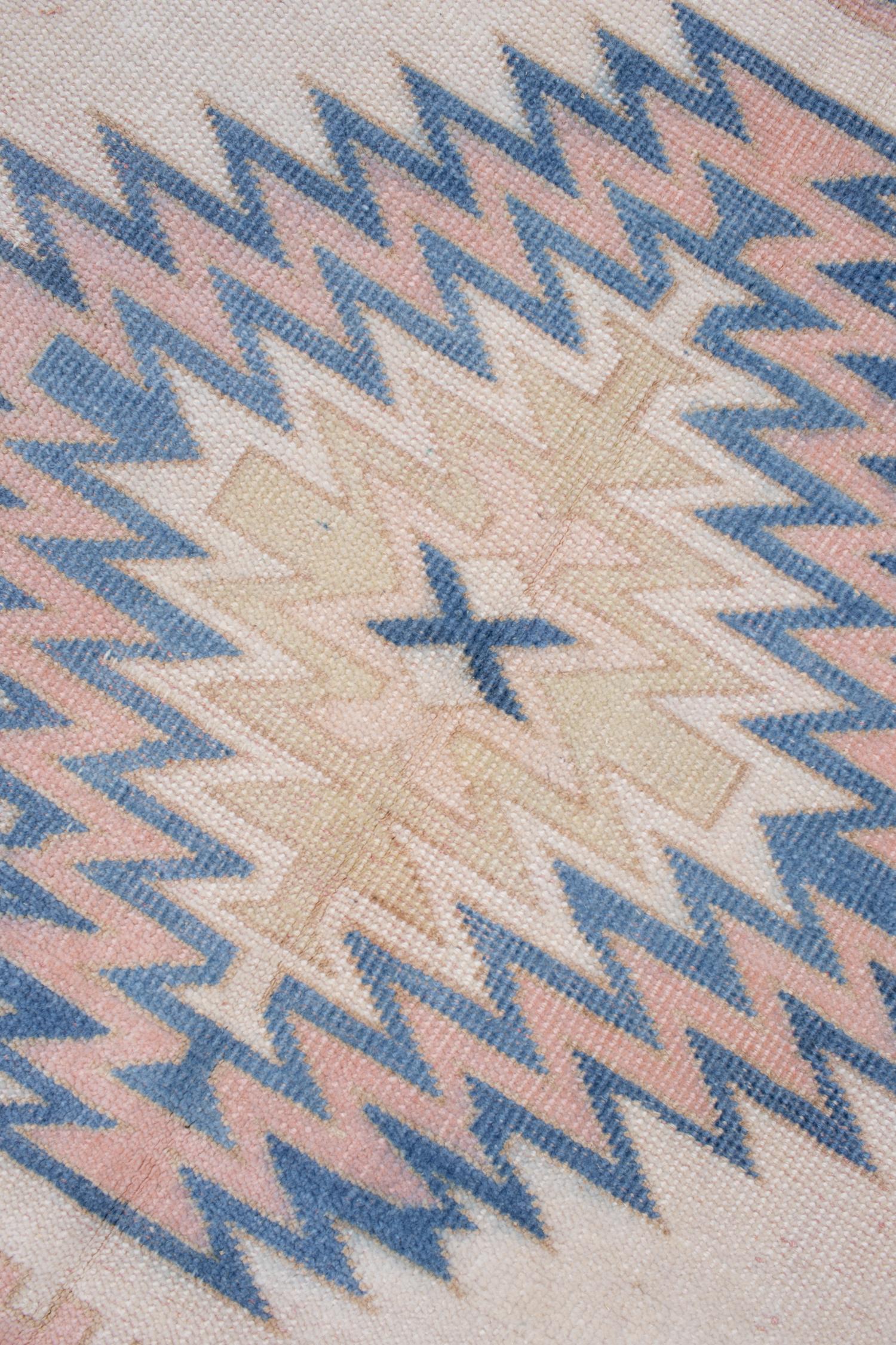 Vintage Pink and Blue Anatolian Rug For Sale 1