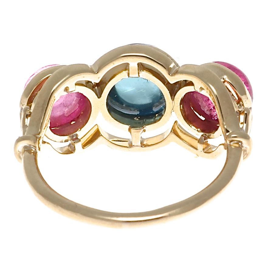 Contemporary Vintage Pink and Blue Tourmaline Gold Ring