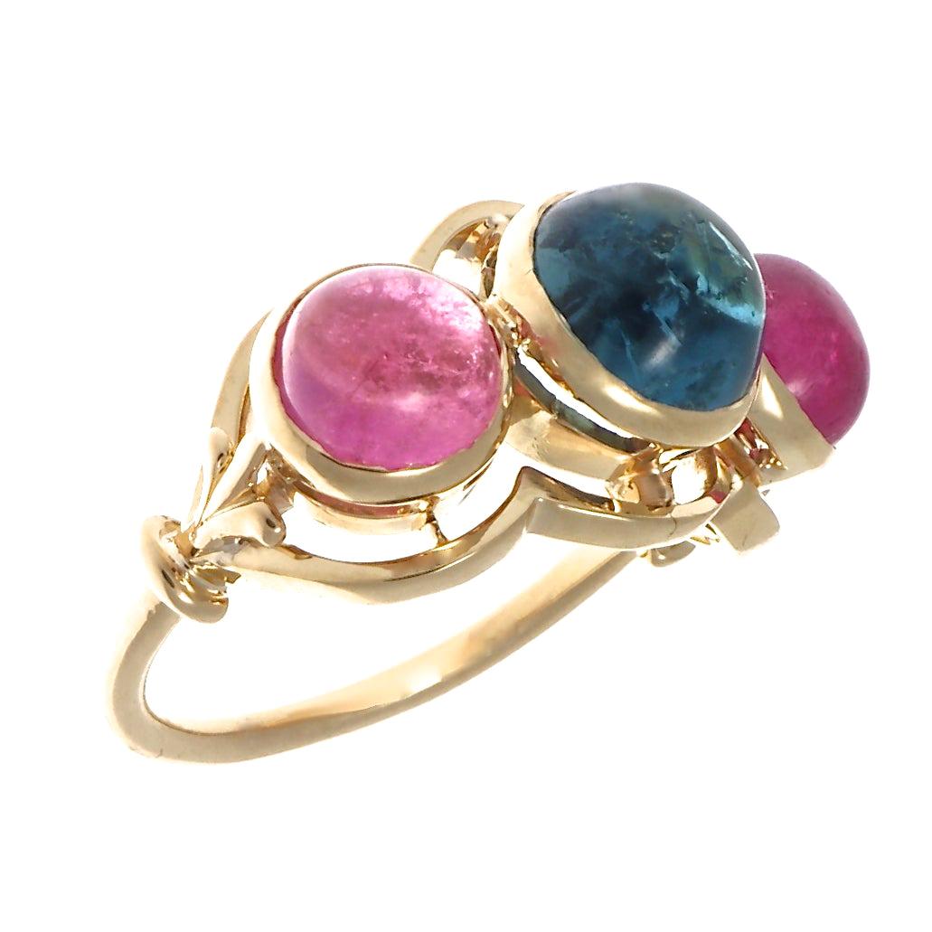 Vintage Pink and Blue Tourmaline Gold Ring