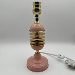 Vintage Pink and Brass Table Lamp with Round Floating Disc Body