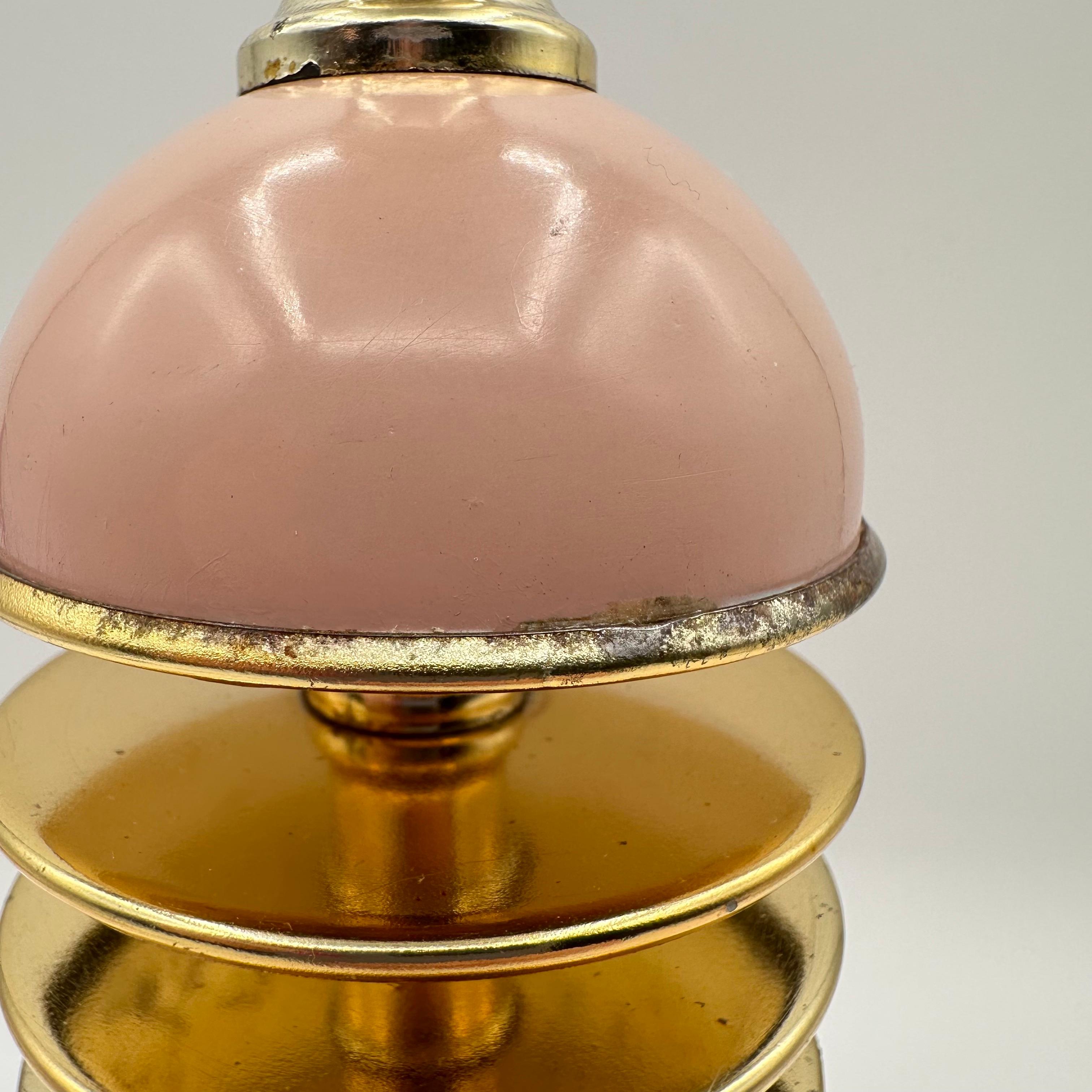 20th Century Vintage Pink and Brass Table Lamp with Round Floating Disc Body For Sale
