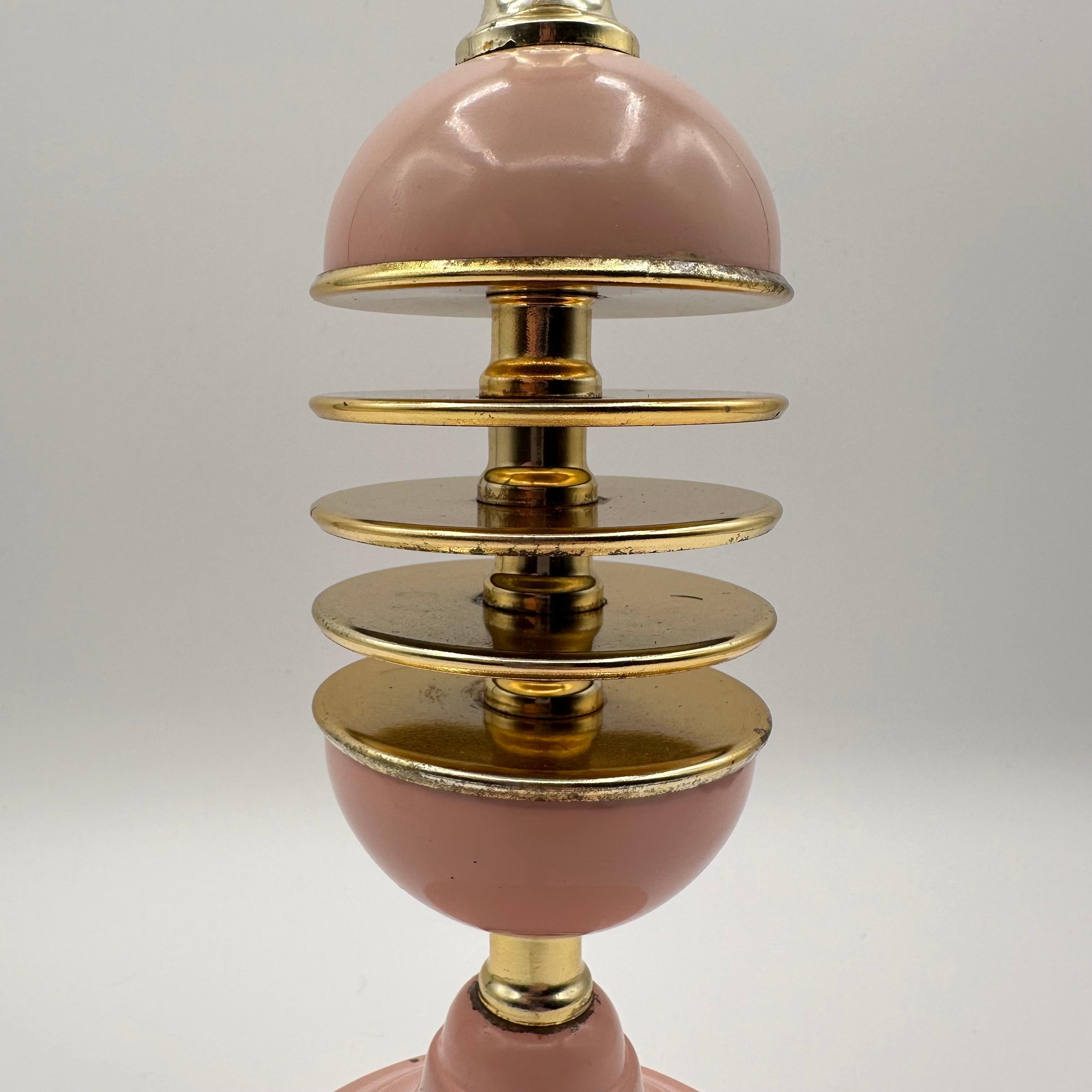 Vintage Pink and Brass Table Lamp with Round Floating Disc Body For Sale 1