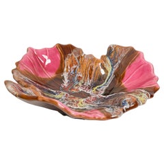 Vintage Pink and Brown Decorative Glass Leaf Plate, Italy, 1960s