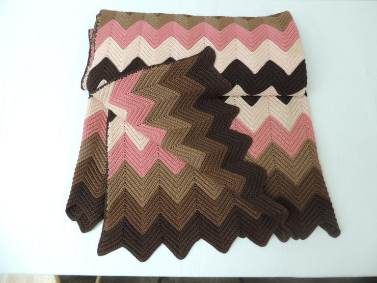 Vintage Pink and Brown Handwoven Crochet Macrame Throw at 1stDibs