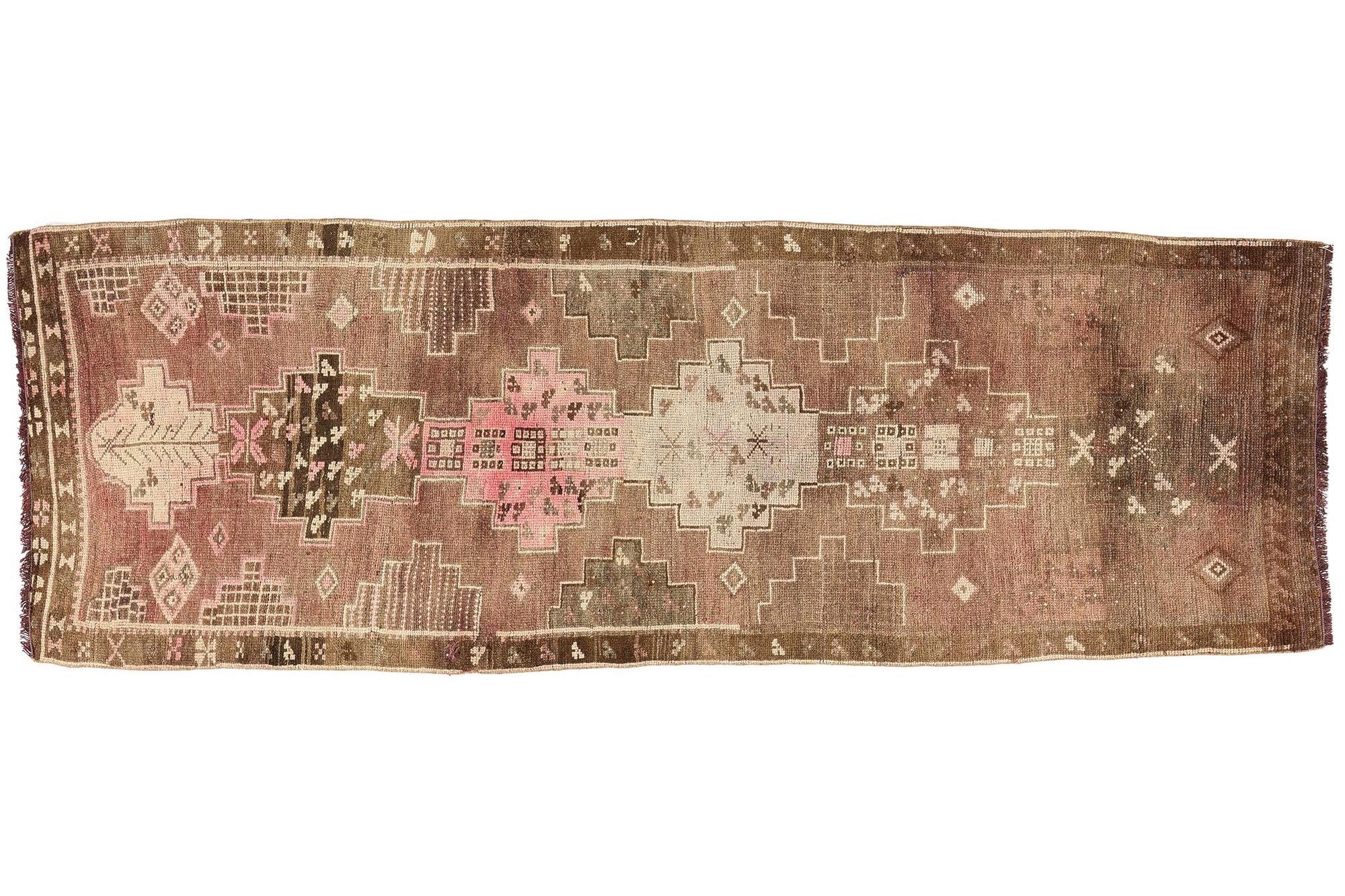 Tapis turc Kars vintage rose et Brown en vente 2