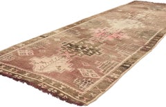 Vintage Pink and Brown Turkish Kars Carpet