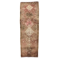 Vintage Pink and Brown Turkish Kars Carpet