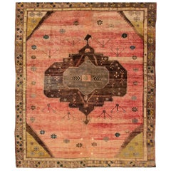 Vintage Pink and Brown Turkish Kars Rug Vintage Pink and Brown Turkish Kars Rug