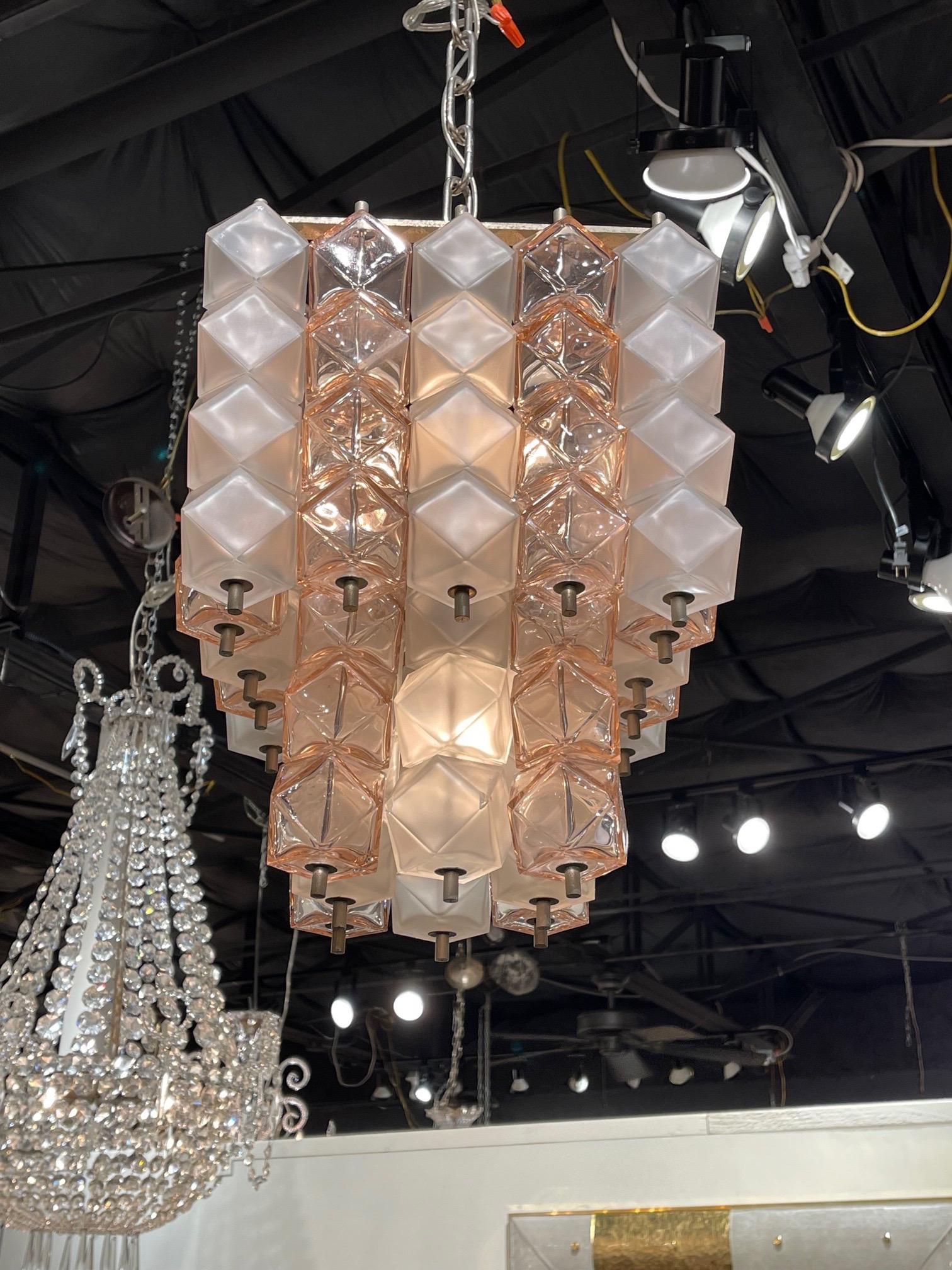 Italian Vintage Pink and Frosted Murano Glass Chandelier