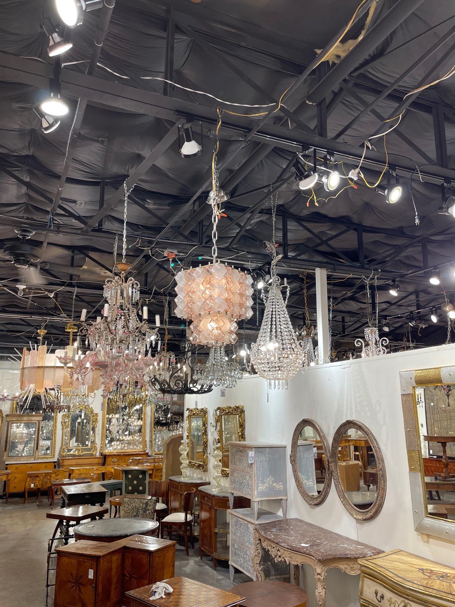 20th Century Vintage Pink and Frosted Murano Glass Chandelier