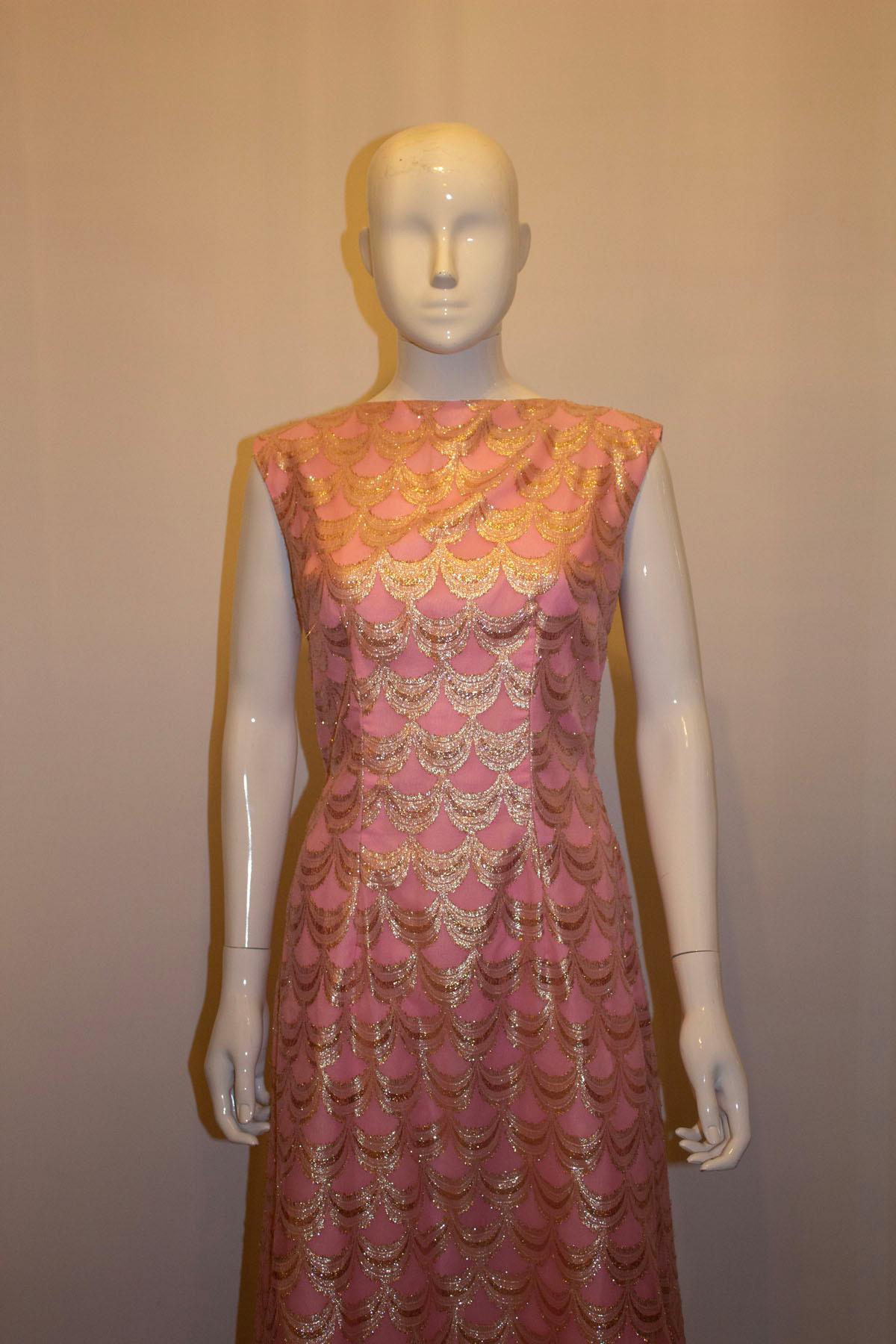 Vintage Pink and Gold Evening Gown In Good Condition For Sale In London, GB