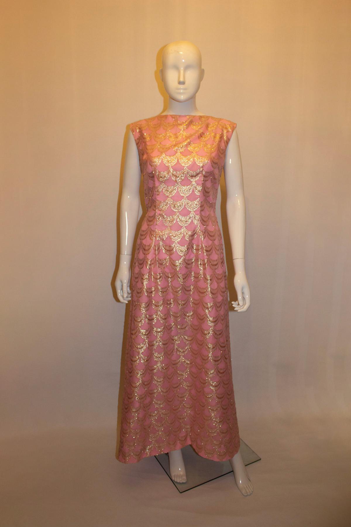 Women's or Men's Vintage Pink and Gold Evening Gown For Sale