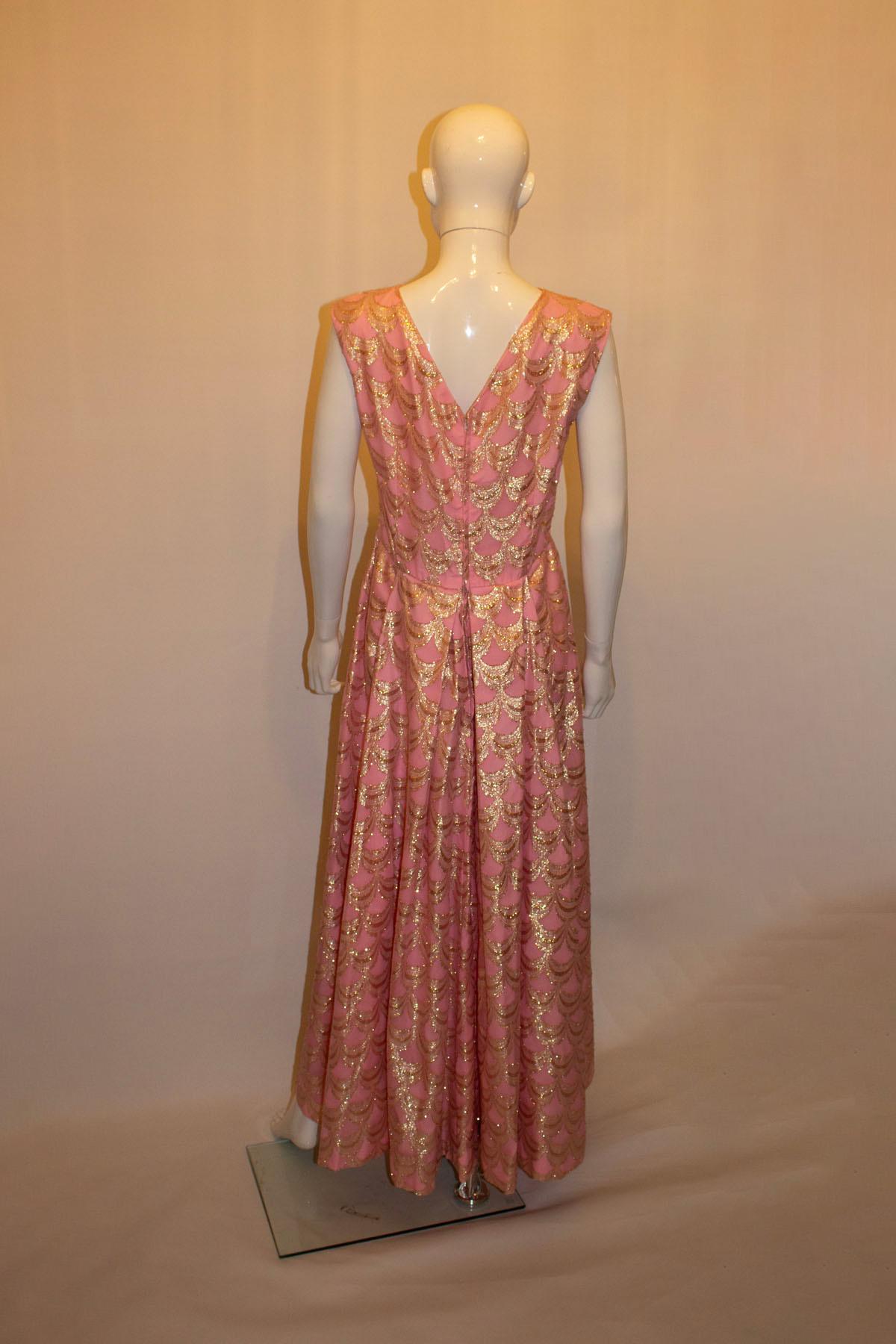 Vintage Pink and Gold Evening Gown For Sale 2