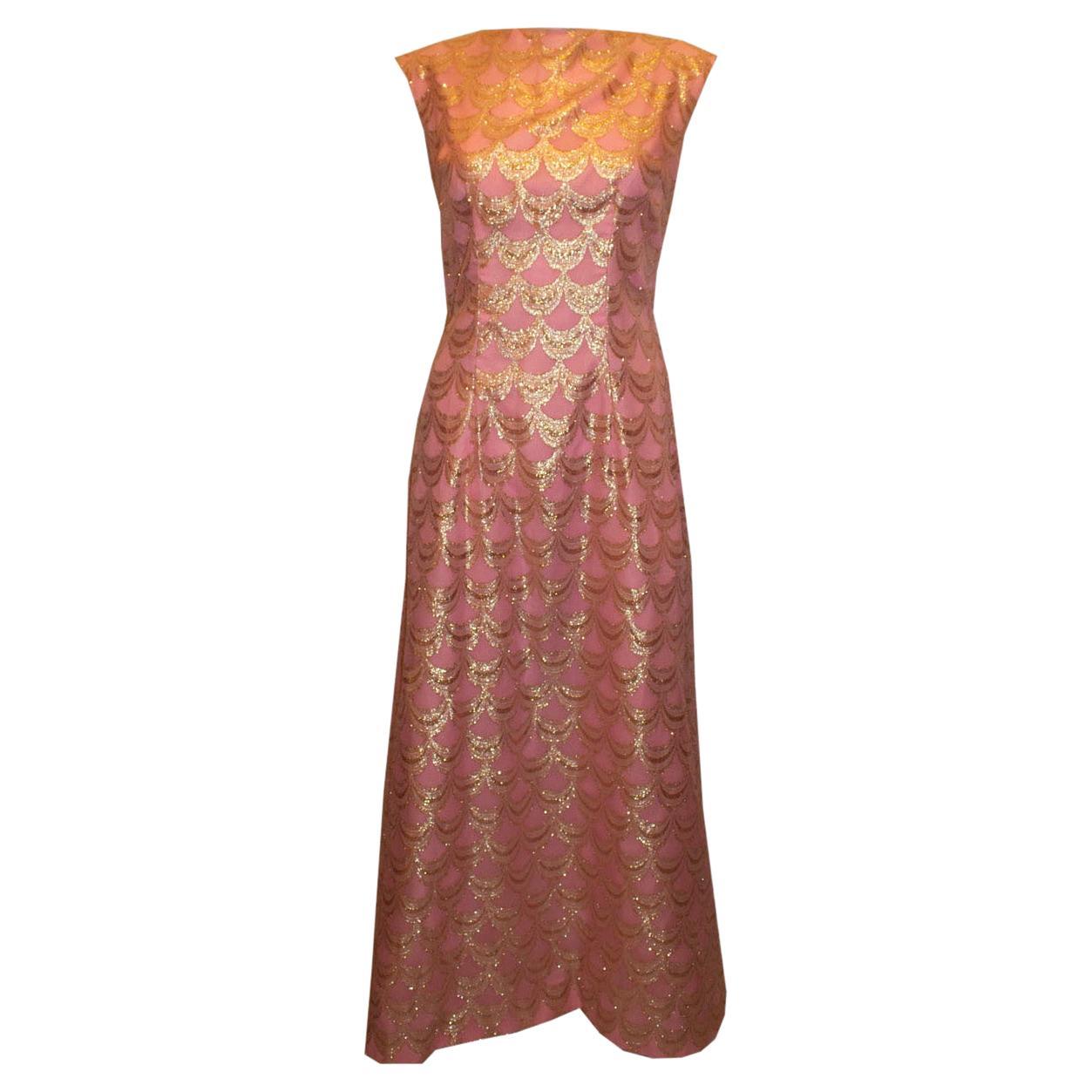 Vintage Pink and Gold Evening Gown For Sale