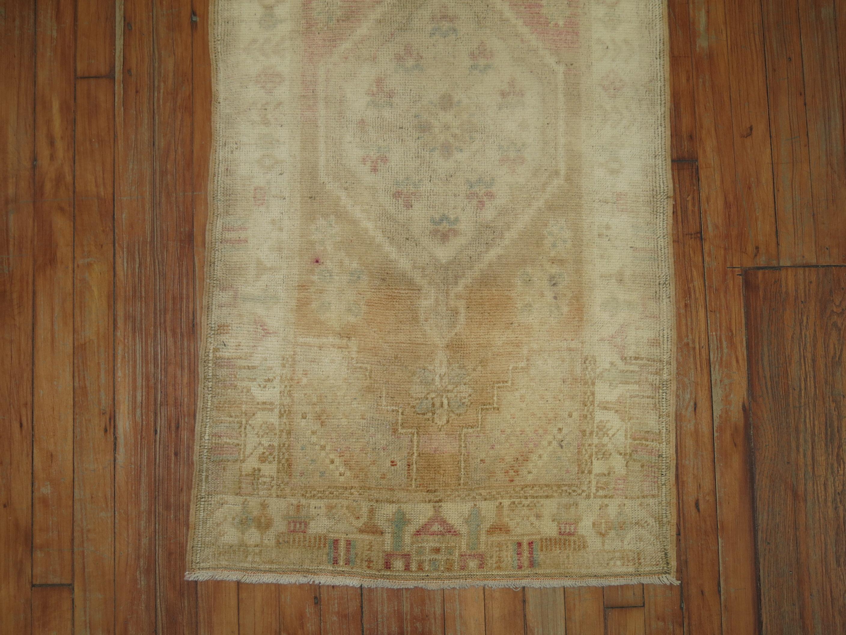20th Century Vintage Pink and Ivory Oushak Runner