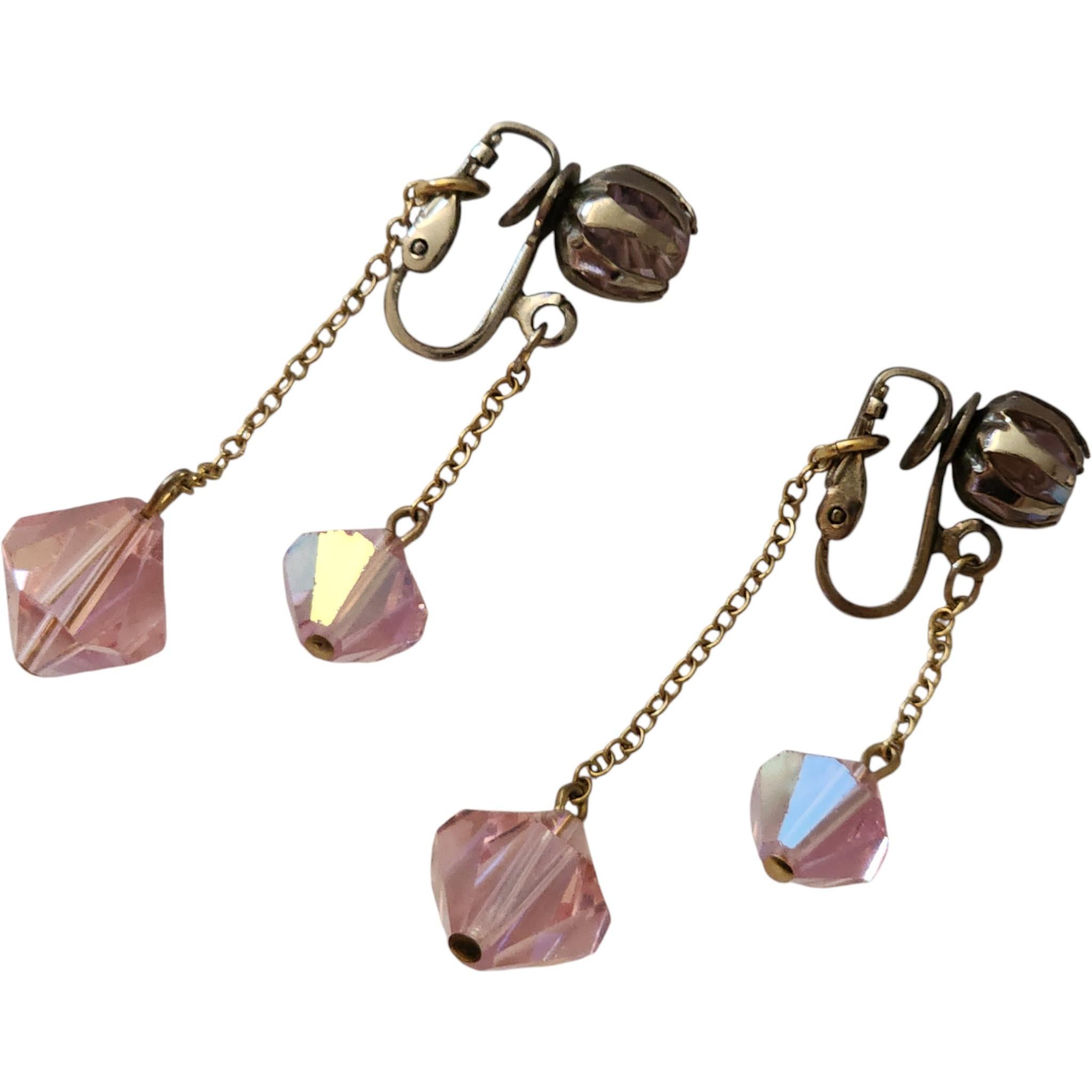 Orecchini a clip in cristallo rosa e lavanda d
epoca, non firmati in vendita