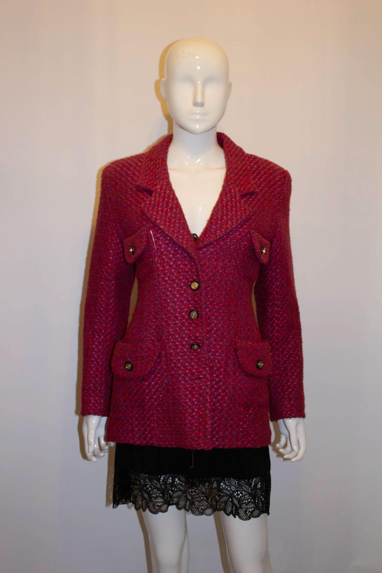 Women's Vintage Pink and Red Tweed Jacket