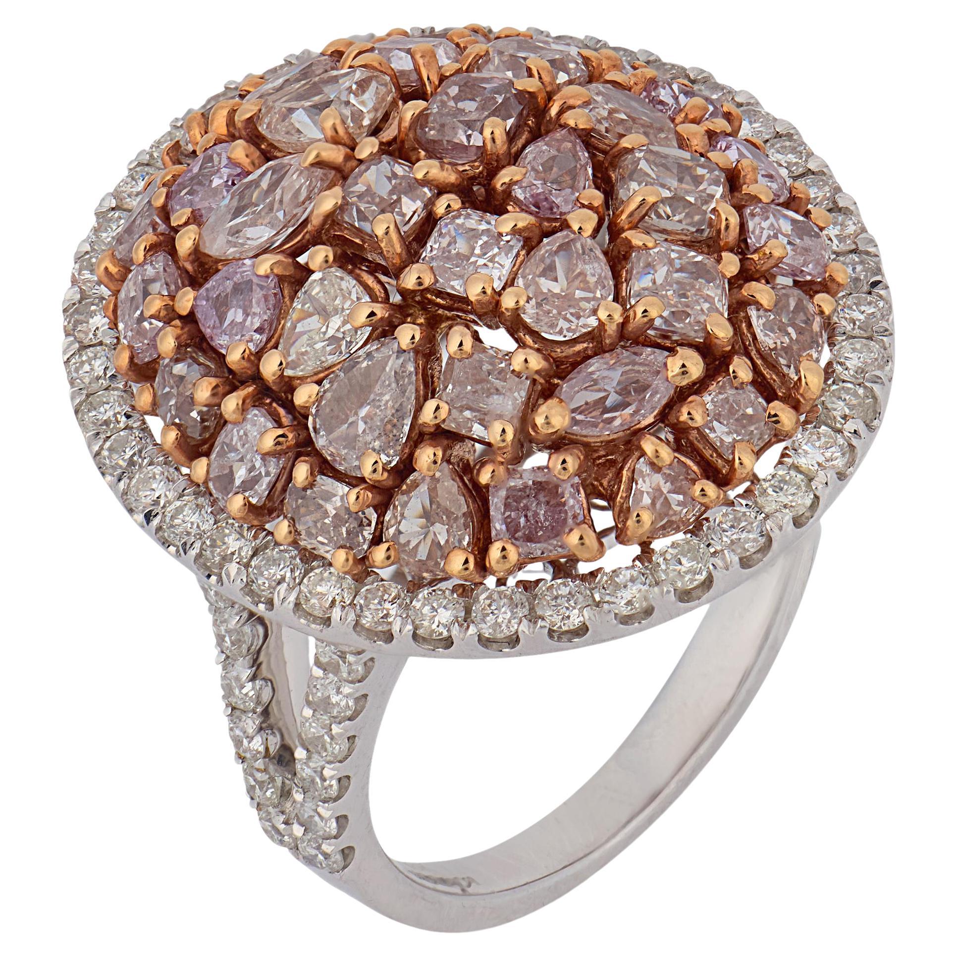 Vintage pink and white diamond 18k gold cluster ring