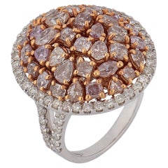 Vintage pink and white diamond 18k gold cluster ring