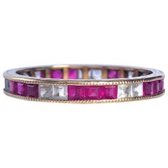 Retro Pink and White Sapphire 9 Carat Gold Eternity Band