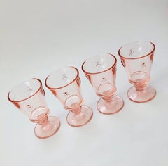 Vintage Pink Bee Wine Glasses by La Rochere France, Set of 4