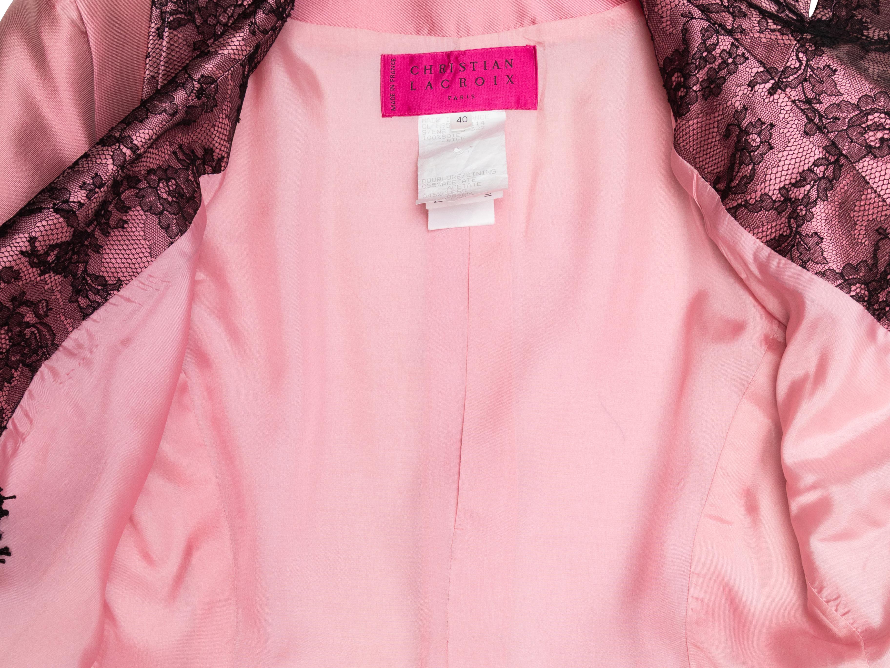 Vintage Pink & Schwarz Christian Lacroix Seide & Spitze Top & Blazer Set Größe FR 40 im Angebot 2