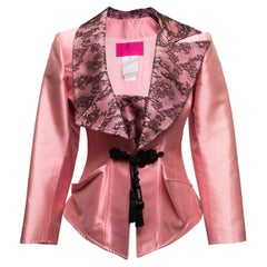 Vintage Pink & Black Christian Lacroix Silk & Lace Top & Blazer Set Size FR 40