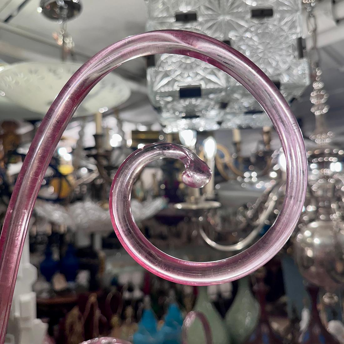 Lustre vintage en verre soufflé rose en vente 2