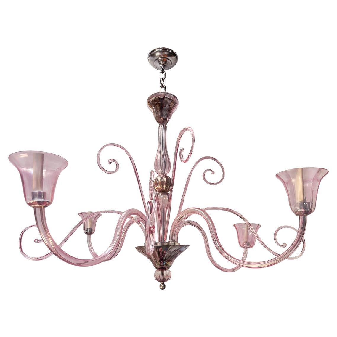 Lustre vintage en verre soufflé rose en vente