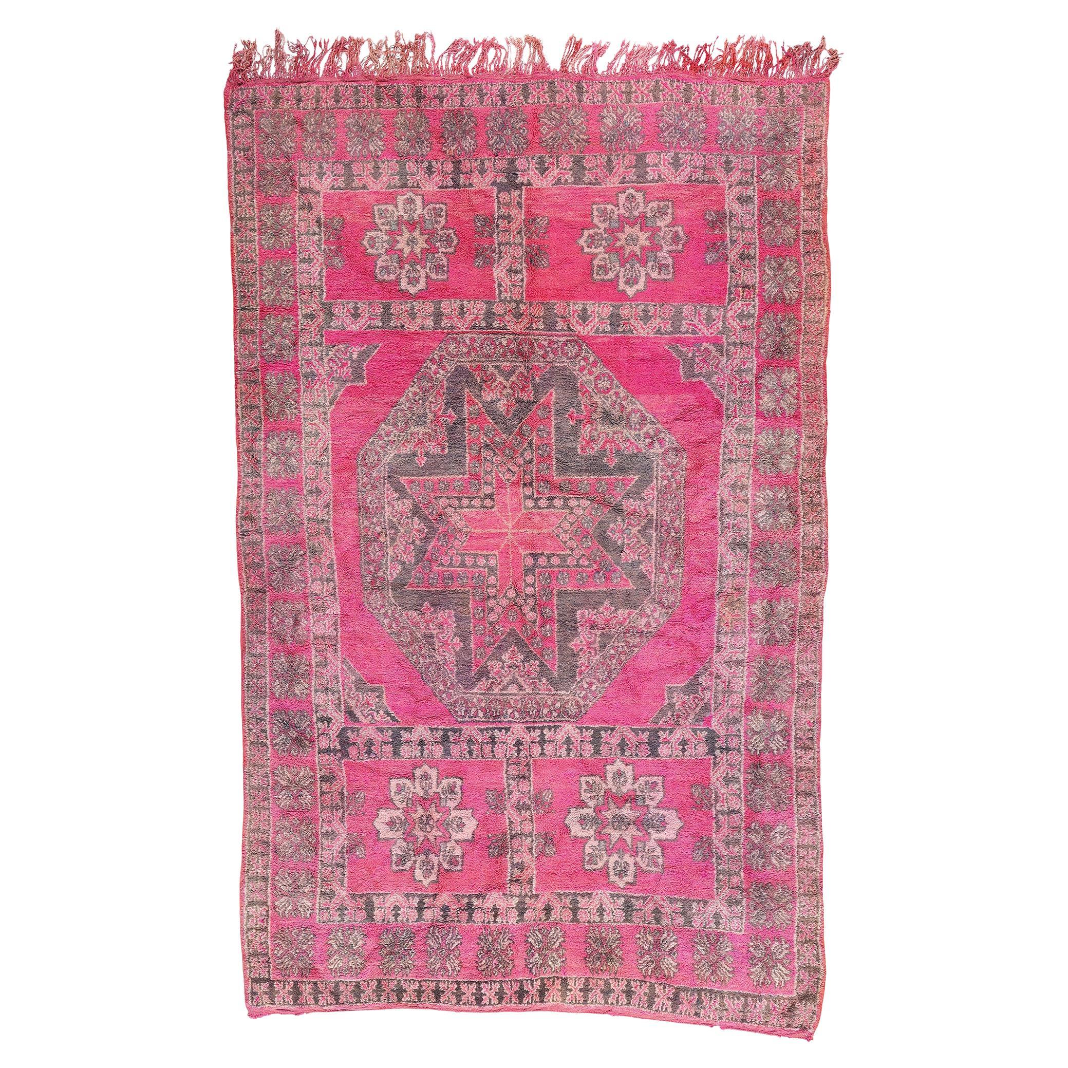 Vintage Pink Boujad Moroccan Rug, Berber Tribes of Morocco