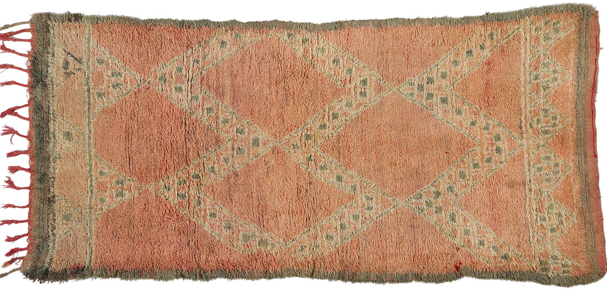 Vintage Pink Boujad Moroccan Rug, Bohemian Chic Meets Tribal Allure For Sale 4