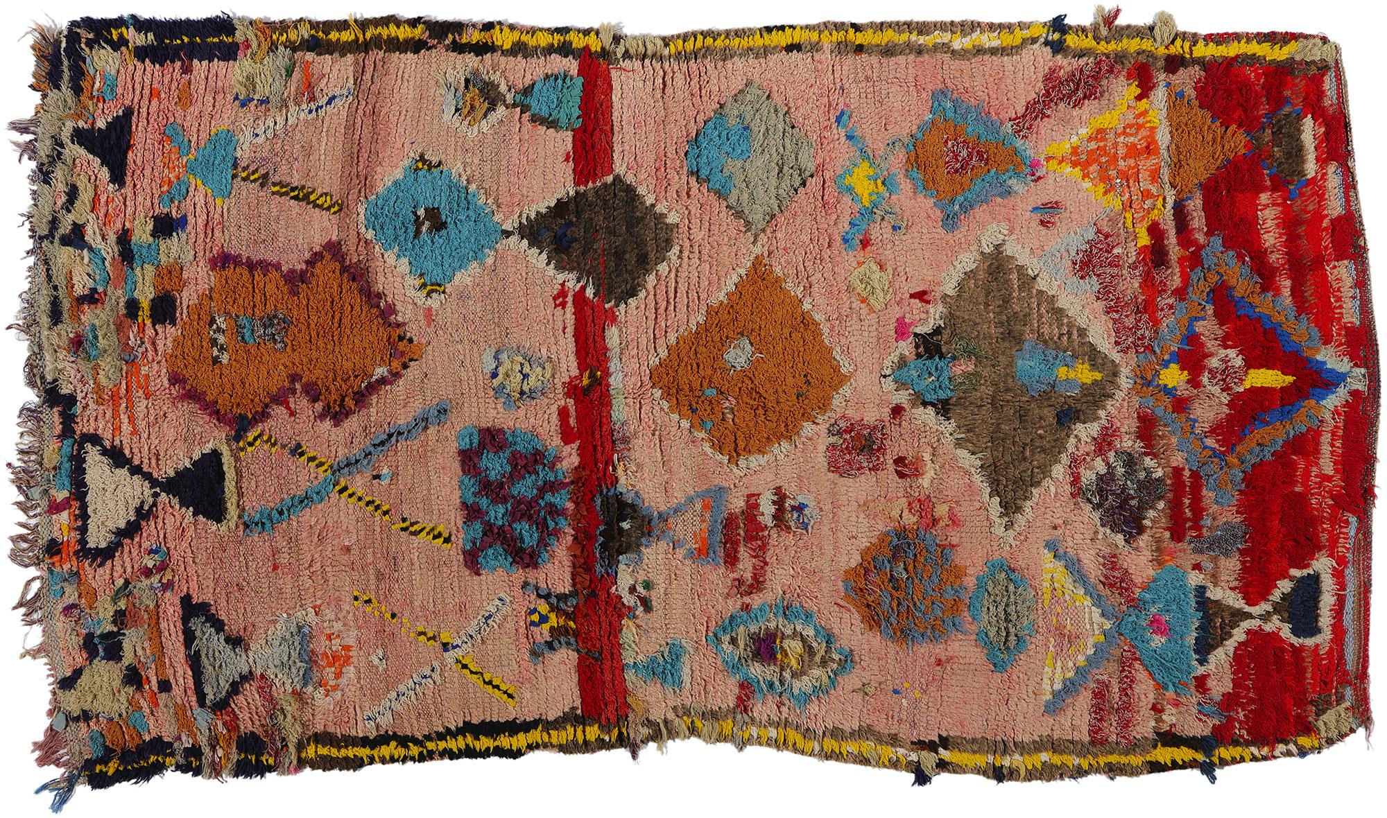 Vintage Pink Boujad Moroccan Rug, Bohemian Chic Meets Tribal Allure For Sale 4