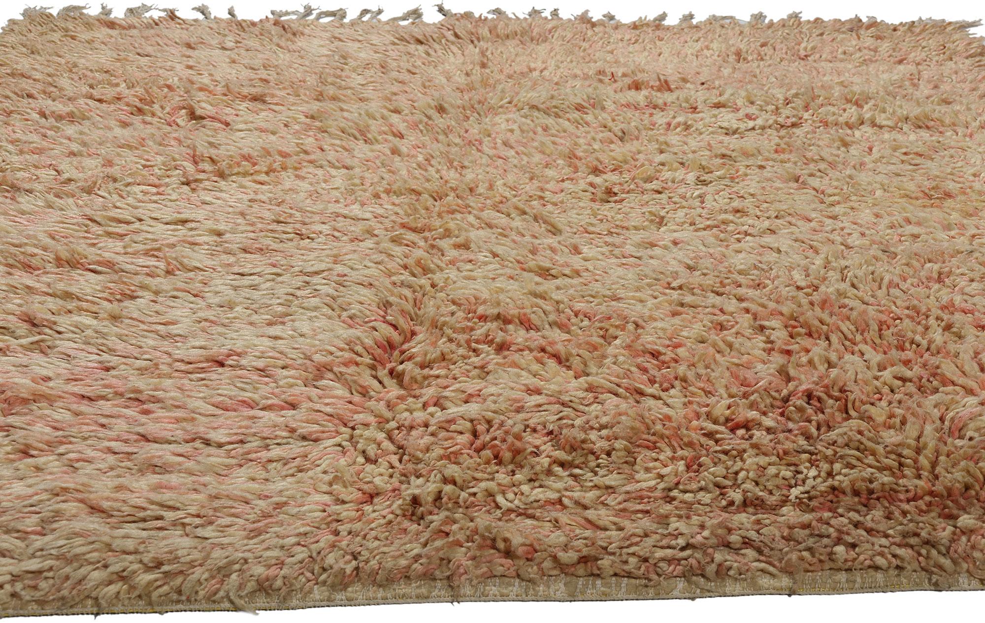 Hand-Knotted Vintage Pink Boujad Moroccan Rug, Bohemian Chic Meets Tribal Allure For Sale