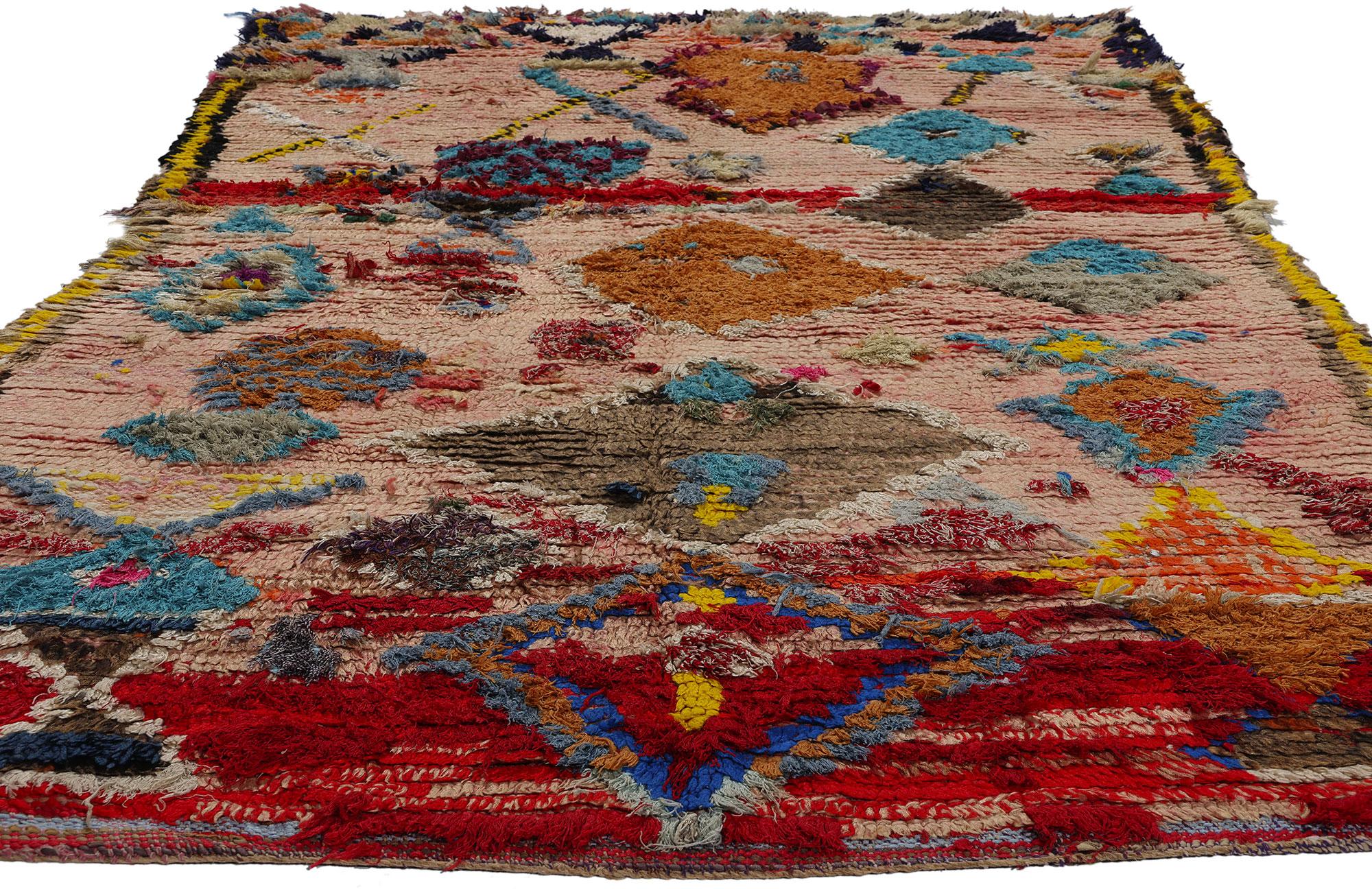 Hand-Knotted Vintage Pink Boujad Moroccan Rug, Bohemian Chic Meets Tribal Allure For Sale